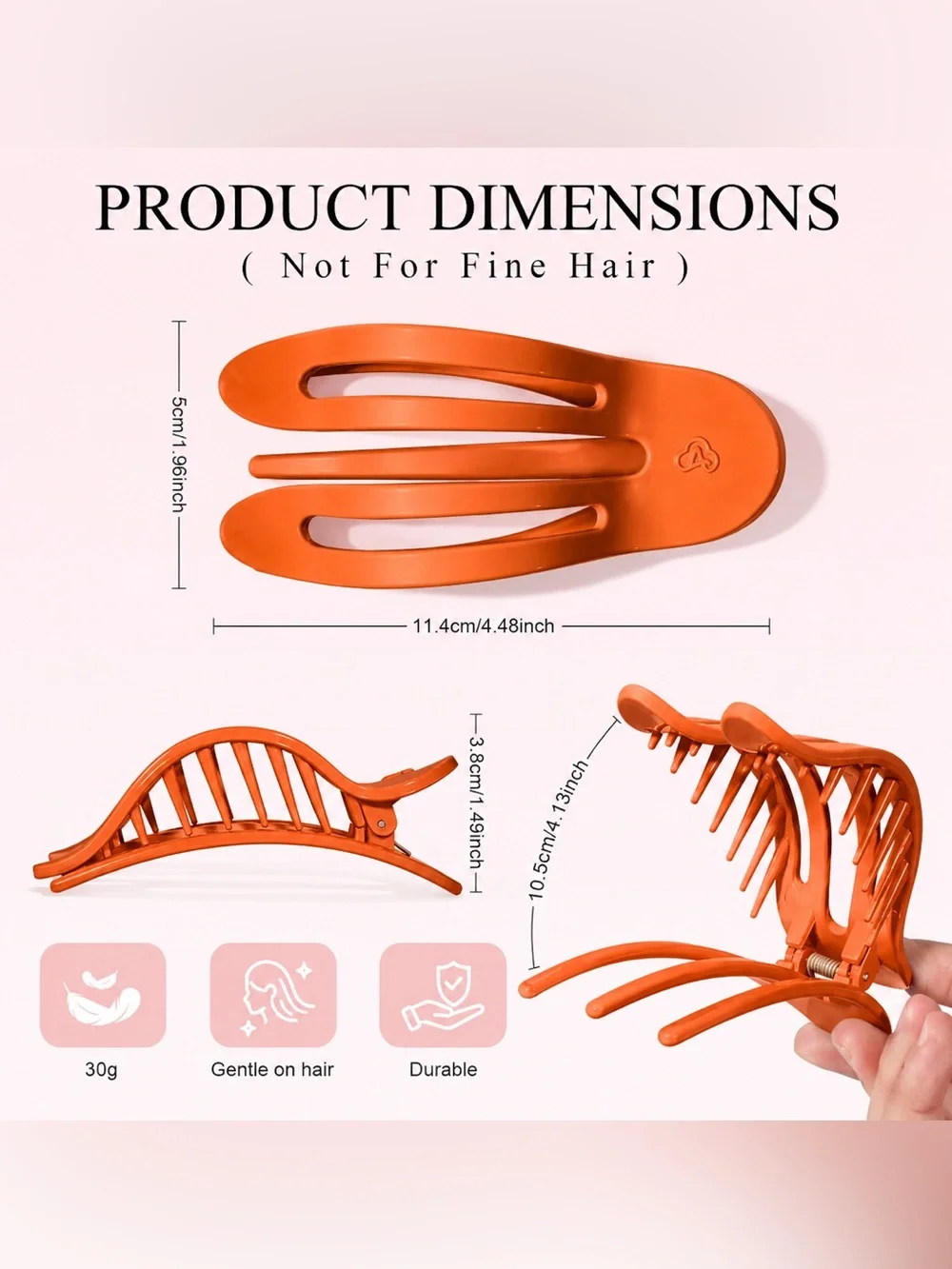 Amlaidu 4 Pack Orange Flat Hair Claw Clips Strong Hold Barrettes New